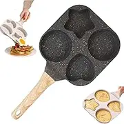 4-Cup Egg Pan Nonstick, Healthy Breakfast Aluminum Egg Frying Pan, Omelette Pans Pancake Pans for Frying Eggs, Suitable for Gas Stove & Induction Cookware, Pancake, Omelet, Hamburger, Bacon (Black)