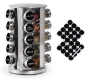 Rotating Spice Rack with 20 Jars Organizer With Labels Stainless Steel