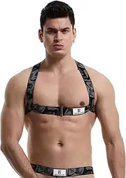 [Swbreety] Men's Corset with Shoulder Straps and Thong Body Chest Harness Elastic Chest Muscle Belt Club Wear Costume