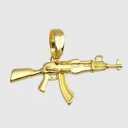 18K Gold Vermeil Gun Pendant Mens Hip Hop Pistol Necklace 925 Sterling Silver Chain
