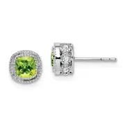 14k White Gold Cushion Peridot and Real Diamond Earrings
