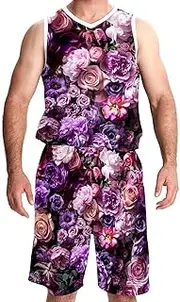 [KQNZT] Basketball Jersey for Men, Custom Basketball Jersey, Hip hop Clothing for Party, Pink Purple Flowers Floral