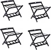 4PCS Hotel Luggage Rack, Solid Wood Folding Suitcase Stand, Double Level Luggage Holder with Shoe Shelf, Bedroom Suitcase Rack, 60 * 50 * 65cm