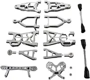 Extended CNC Aluminum Front & Rear Suspension Kit Arm Set Compatible For HPI Baja 5b, 5t, 5SC, Rovan Bajas And Km Bajas Rc Car Parts(SILVER)