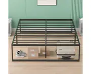 Ufurniture Metal Bed Frame Queen 41cm Height Bed Base Upholstered Platform Foundation Mattress Base Support Black