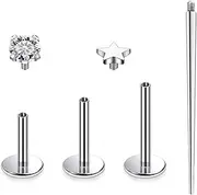 [Ruifan] Titanium Flat Back Lip Rings Internally Threaded Earrings Studs Nose Rings 16G Moon Star Tragus Cartilage Lobe Rook Helix Conch Labret Medusa Piercing Jewelry for Women Men W Piercing Taper Set