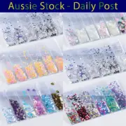6 Bags Mixed Nail Glitter Powder Sequins Colourful Nail Flakes 10g