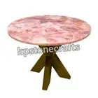 Round Quartz Agate Coffee Table | Polished Stone Tabletop for Kitchen, Dining, H