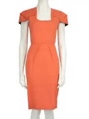 Coral Geometric Cut Square Neck Dress