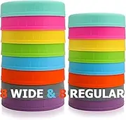 Aozita [16 Pack] Colored Plastic Mason Jar Lids Fits Ball, Kerr & More - 8 Wide Mouth & 8 Regular Mouth - Storage Caps for Canning Jars