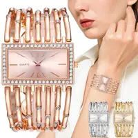在飛比找蝦皮購物優惠-女士長方形水晶水鑽石英手錶女士不銹鋼手錶