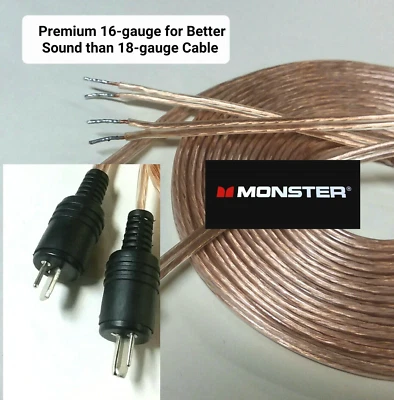 Bang & Olufsen 16awg 10ft MONSTER Speaker Cables 2x5ft-2 pin Din plugs B&O +More