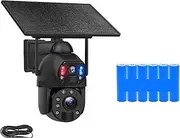 Solar Powered Camera 4G 4K 8MP Solar Outdoor Surveillance Camera 36X Extend Cable Bule and Red Alarm Light PIR Human Detection(Black 4G)
