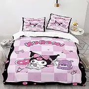 Anime Kuromi Duvet Cover Set Queen Size for Kids Girls Teen, 3 Piece Ultra Soft 3D Printed Bedding Set with 1 Duvet Cover and 2 Pillowcases