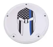 Custom Engraving Spartan Blue Line Derby Cover Chrome Harley Davidson Softail
