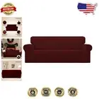 Luxury Stretch Sofa Slipcover - Wine, Chic Jacquard Fabric, Easy Care & Elast...