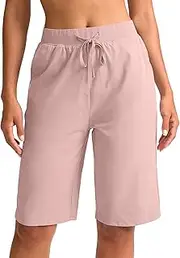 [G Gradual] Women's Bermuda Shorts 11" Knee Length Long Comfy Drawstring Walking Shorts for Women with Deep Pockets