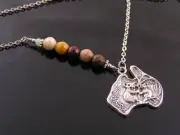 Australia Map Necklace with Faceted Mookaite Beads and Chrysoprase, Gem Jewelry
