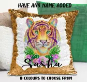 Tiger Cushion Cover Sequin Throw Pillow - Personalised