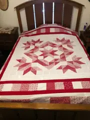 Handmade Patchwork Quilt Top Red and White Star Pattern 86x85