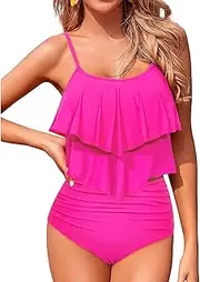 [Holipick] Tankini Swimsuits for Women Two Piece Bathing Suits Ruffle Tops with High Waisted Bottoms Bikini Sets for Teen Girls