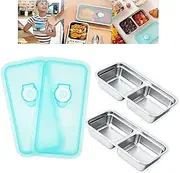 LMJAGJX 2pcs Grab and Go Snack Containers Stainless Steel, Reusable Snack Condiment Containers with Lids, Double Compartment Food Lunch Meal Container Prep for Travel, Small Packs Container