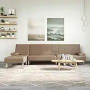 L-Shaped Sofa Bed, Cappuccino Faux Leather Recliner, 255x140x70 cm Sectional Couch for Living Room, Apartment
