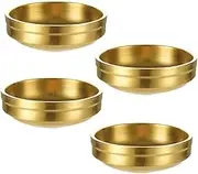 4PCS Double-Deck Mini Stainless Steel Sauce Dish, Round Seasoning Bowls, Sushi Dipping Pinch Bowls, Salad Dressing Plates for Appetizer, Side Dish, French Fries, Ketchup (3.5oz, Gold)