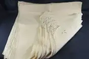 Set/12 Cream Linen Napkins With Needle Lace and Embroidered Edge - STUNNING New