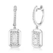 Diamond Octagon Earrings 14K White Gold Rectangle Dangle Natural 0.26CT Baguette