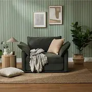 Koala Sofa Bed 1.5 Seater Single, Convertible Folding Sleeper Couch with Angled Backrest and Cushioned Armrests for Living Room, Spare Room and Guest Room, Fig Tree