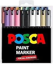 Posca PC-1MR 18 Pen Set - In Limited Edition Plastic Wallet - Extra Black and White