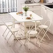 SHANGDAOYU Folding Kitchen Table and Chairs with 6 Folding Dining Chairs,Space-Saving Kitchen Table Set, Foldable Table for Small Spaces(140cm/55.1in)