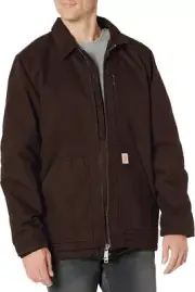 Carhartt Men's Loose Fit Washed Duck Sherpa-Lined Coat Size 3XL In Dark Brown