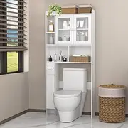 OGEMXU Over The Toilet Storage Cabinet, Behind Toilet Bathroom Organizer with Transparent Doors, Home Space-Saving Above Toilet Shelf Rack, for Bathroom, Restroom, Laundry (White)