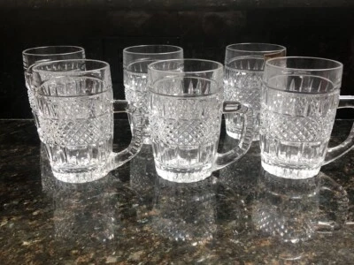 Set Of 6 Bohemian Czech Beer Mugs Clear Crystal Glass NEW