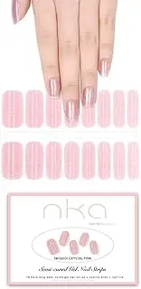 NKA Semi Cured Gel Nail Polish Strips, 16 Extra Long Double Ended Nail Stickers Wraps, UV Lamp Curing Gel Nail Strip, CRYSTAL PINK