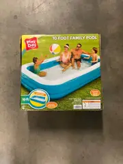 Play Day Inflatable 10 Ft Rectangular Family Swimming Above Ground Kiddie Pool