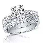 GIA Certified Diamond Bridal Set 3.25 Carat Asscher Cut 18k White Gold