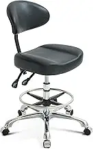 Lilfurni Drafting Swivel Rolling Chair,Sturdy Padding,Adjustable Stool with Wheels for Home,Office,Shop,Doctor,Massage Salon(with New Backrest and Footrest, Black)
