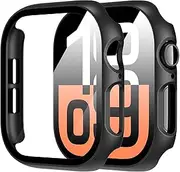 Diruite 2-Pack for Apple Watch Series 10 46mm Screen Protector Case, All-Around HD Tempered Glass Ultra-Thin PC Hard Matte Protective Cover - Black