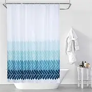 MORNITE Stall Fabric Shower Curtains Bathroom, Waterproof Washable Polyester Set 6 Hooks Rings,Teal Light Blue Ombre White, Narrow Size 36" W x 72" L Inch