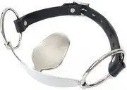 PENGYIP Metal Gag Mouth, Stainless Steel Bondage Gag Tongue Strike, Adjustable Leather Harness SM Mouth Gag BDSM Role Play Sex Toy for Men Women