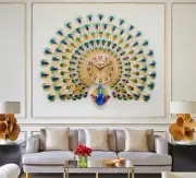 Large Metal Peacock Wall Decor Bird Wall Clock Quartz Home Decor Gift Luxury