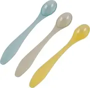 Bebe Douceur Set of 3 Plastic Spoons, Sky Blue/Yellow/Almond Green