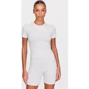 Ash Grey Marl Ultimate Sculpt Longline Short Sleeve Gym Top, Ash Grey