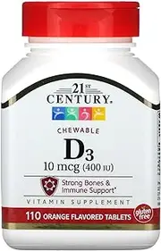 21st Century Health Care Chewable D3 Orange Flavor 400 IU 360 Tablets