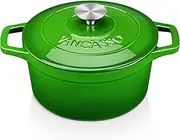 [vancasso] Cast Iron Pot, Non-Stick Ovenproof Enamelled Casserole Pot, 3 Liters Green Casserole Dishes with Lids Oven Proof, Round Cast Iron Dutch Oven for All Stovetops Compatible - 22cm