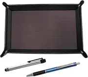 TRATYO-ALST-WZ2067BP-L Chevrolet Choco Color Cowhide Leather Pen Tray Metal Touch Stick Silver and Metal & Pitch Grip Ballpoint Pen Set, Blue