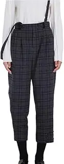 [YiKeGuiHuaShu] Simple Winter Plaid Wool Suspenders Casual Straight Pants Women's Loose Wide-Leg Leg Rise Jumpsuit